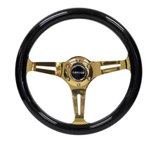 NRG for Classic Wood Grain Steering Wheel (350mm) Black Grip w/Chrome Gold