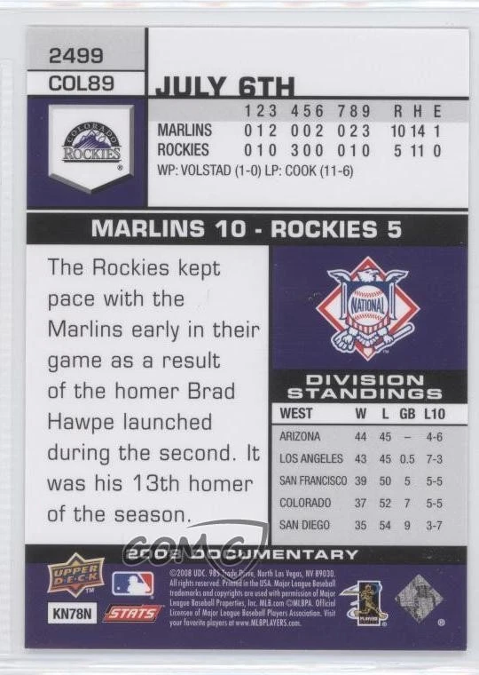 2008 Upper Deck Documentary Matt Holliday #2499 - Image 2 of 2