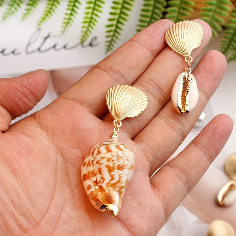 Cowrey Shell 1 Pair Resin Shell Pearl Earrings Elegant Pendant Earrings Cowrie Shell ...