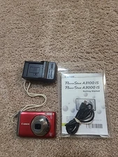 Canon PowerShot A3100 Is Digital Camera Red Tested Working 