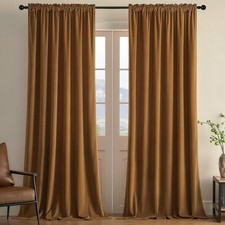 Camel Brown Velvet Curtains 96 inch Length 2 Panels, Luxury Blackout Rod Pocket