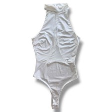 Fashion Nova Women M White Mesh Insert High Neck Halter Sleeveless Bodysuit Chic