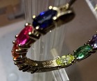 Vietnam 925 Sterling Silver Gold Tone Multi-Color Stone In & Out Hoop Earrings — photo 2