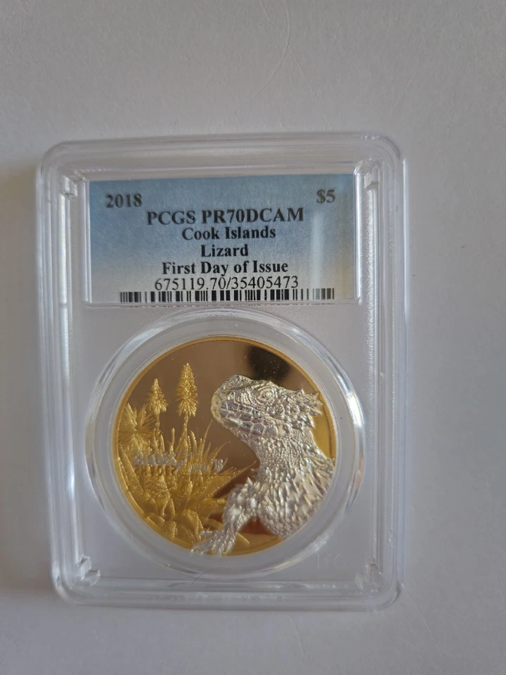 2018 PCGS PR70 DCAM - FIRST DAY OF ISSUE! Cook Islands Lizard Gilded Silver Coin - Image 4 of 4