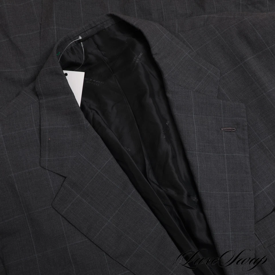 #1 MENSWEAR Kiton Napoli Made In Italy S180s Blanc Blu Grey Windowpane Jacket 56 - Image 4 of 4