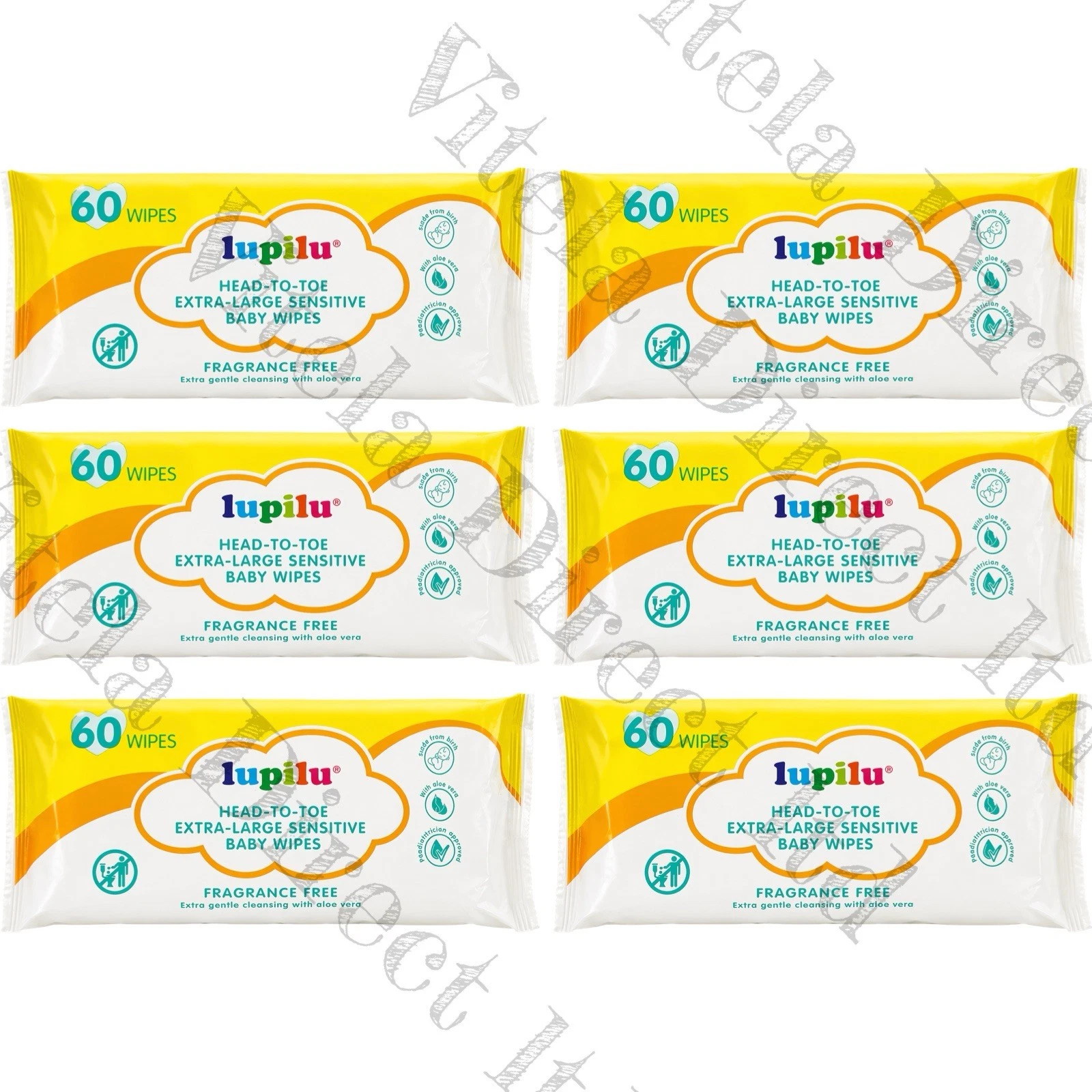 6 Packs Lupilu Extra Large Sensitive Baby Wipes 60 Each (360 Wipes)