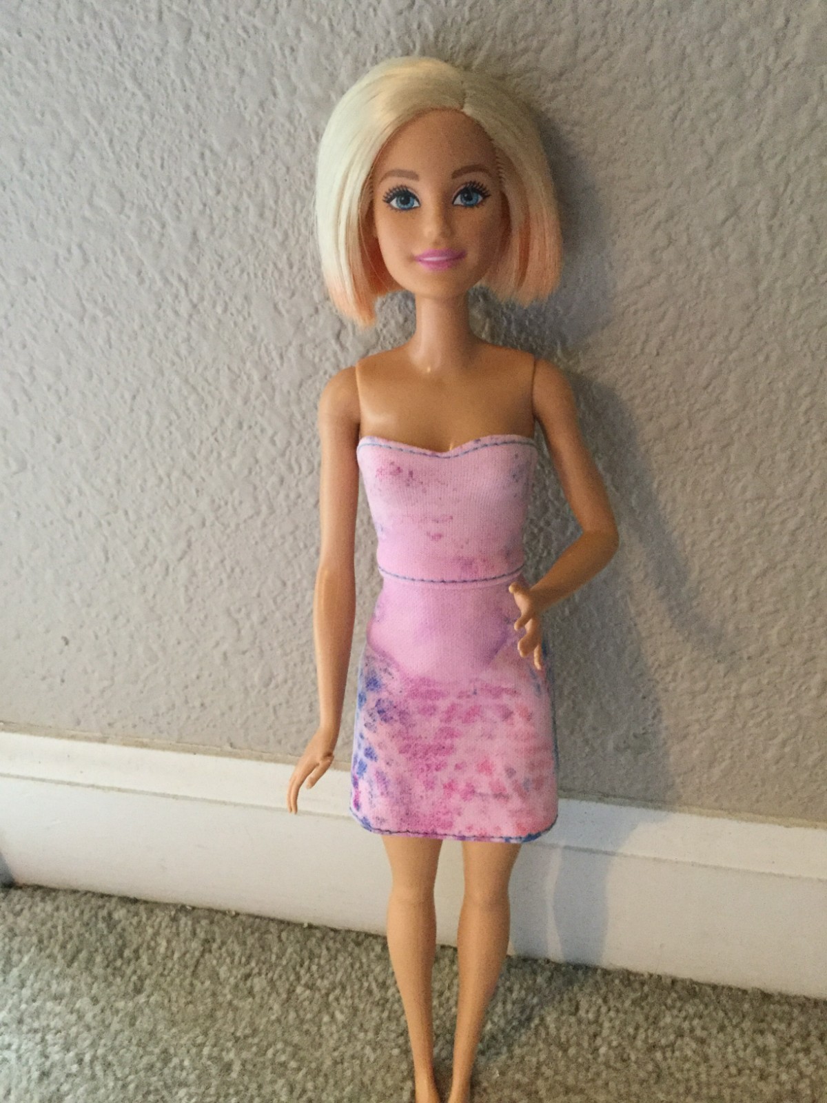 Barbie Doll Dress Hand Dyed Tie Dyed Light Pink Purple Color Sleeveless Summer