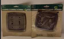 Vintage Donner 2420ab Double Toggle Switch Plates Antique Brass Lot Of 2 Nos