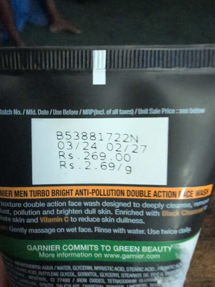 Garnier Men Turbo Bright Brightening Face Wash 100g ( Lot of 2 ) Exp 03/27 - New - Image 3 of 3