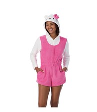 Womens Hello Kitty Romper Pajamas Hoodie Sanrio Pink Cute One Piece Size Small