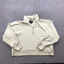 AYR Sweatshirt Womens Small Beige Quarter Zip Pullover Stand Collar Terry Boxy