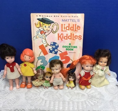Liddle Kiddles Book Plus 8 Small Vintage Dolls Liddle Kiddles, Kim, Mia 
