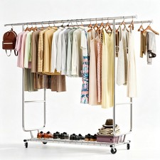 Heavy Clothing Garment Rack Metal Rolling Clo...
