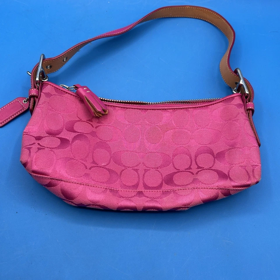 Винтажный тренер 6371 Hampton ярко розовый холст наплечная сумка багет Y2K - Изображение 4 из 4