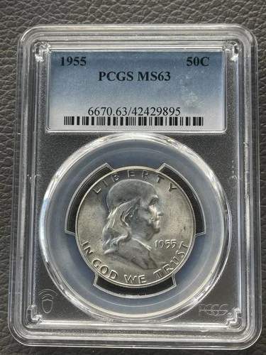 PCGS Graded MS63 / 1955 Franklin Half Dollar 50c, Silver 90%