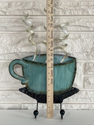 Vintage Decor Metal Wall Mounted Coffee Mug Holder with 2 Cup Hooks Art Decor - Picture 2 of 4