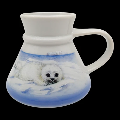 Otagiri Baby Seal Tea Coffee Mug - 16oz Large vtg Blue White Arctic Ice Japan