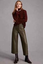 NWD Maeve The Colette Cropped Wide-Leg Faux Leather Pants Sz 32 Moss Green 7E415