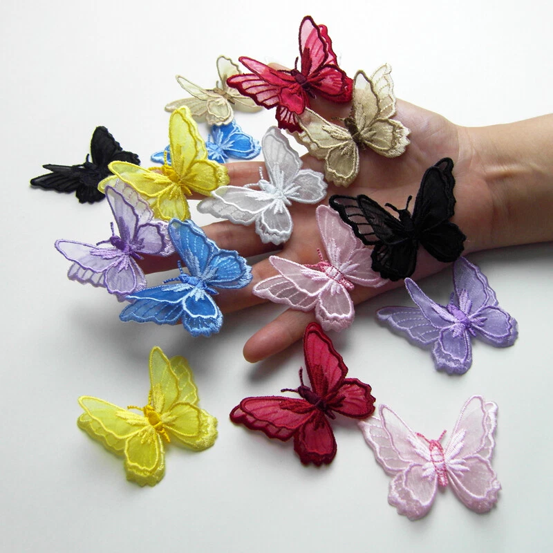 10 Pcs 3D Butterfly Embroidery Applique Patches Iron on Sew Craft DIY Cute - Image 2 of 4