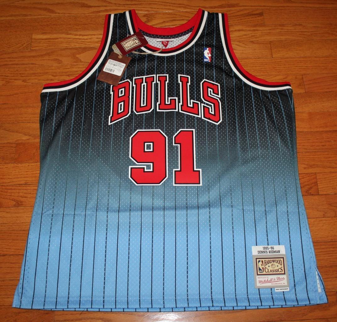 Dennis Rodman Chicago Bulls Mitchell & Ness 1995/96 Hardwood Classics  Fadeaway Swingman Player Jersey - Black/Light Blue