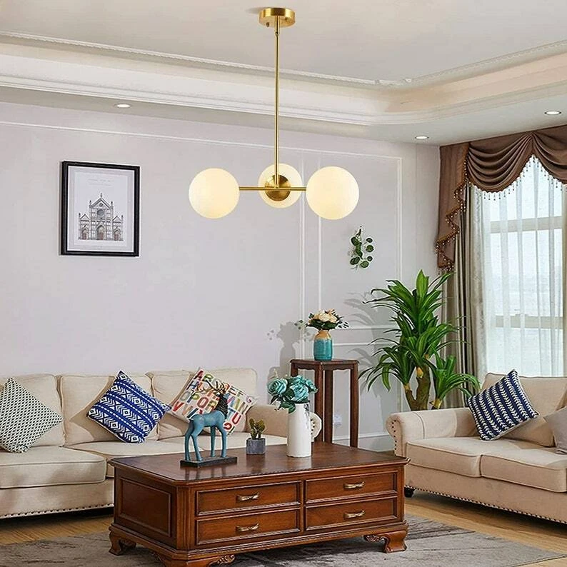 Lampadario a sospensione globo 3 luci metà secolo lampadario moderno a sospen... - Immagine 2 di 4