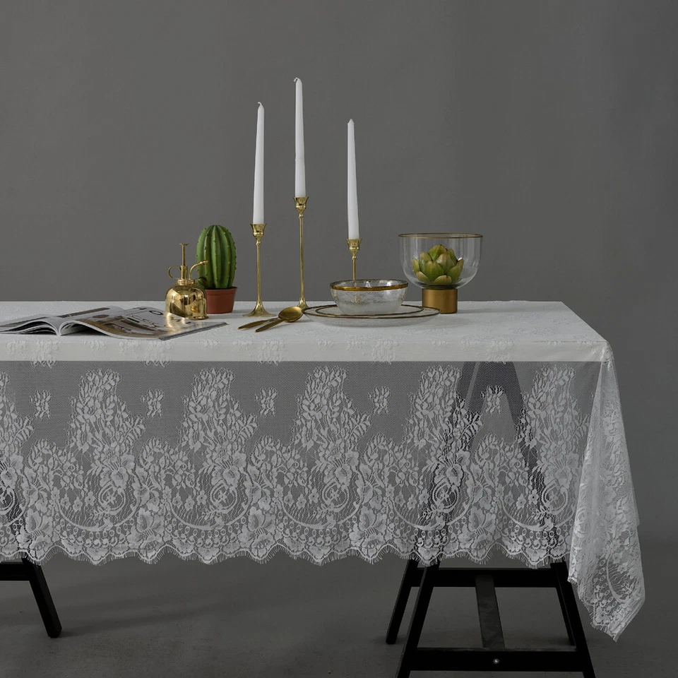 Lace Tablecloth Flower Rectangle Table Cover Tea Dining Party Wedding Home Decor - Image 4 of 4