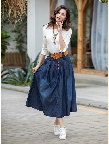 Casual Jeans Denim Skirt Pleated 
