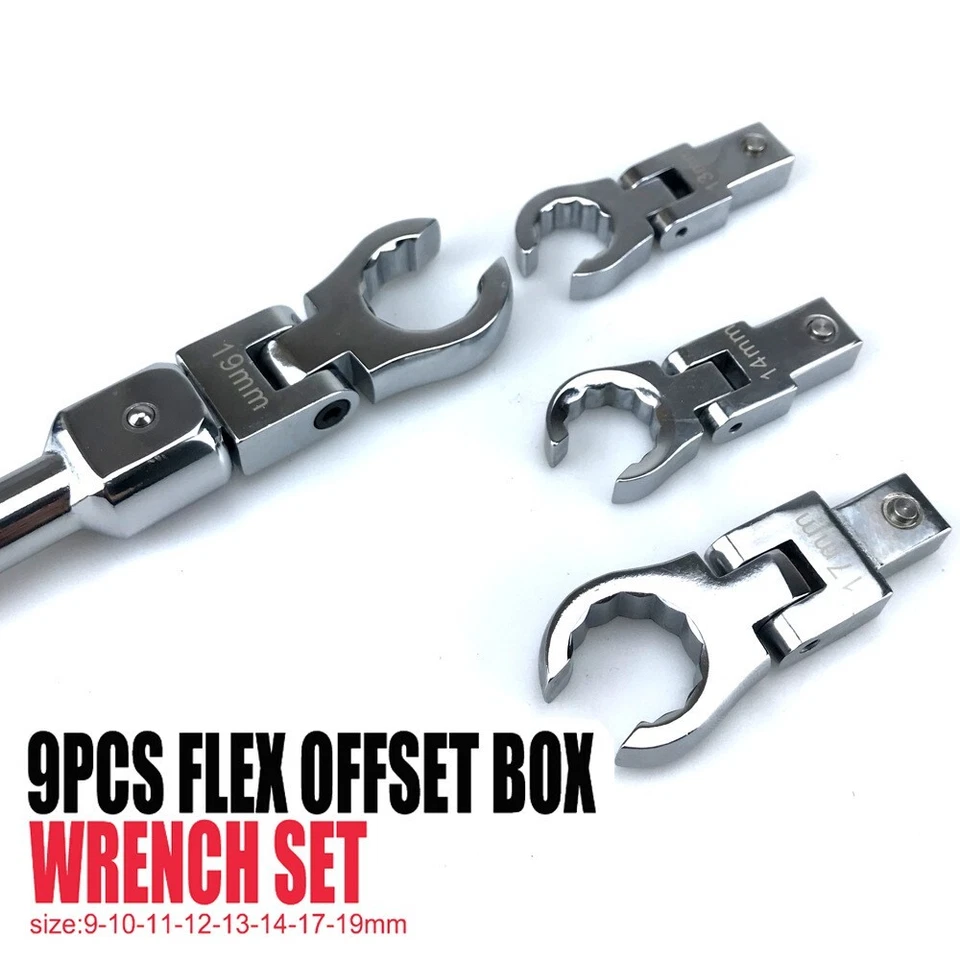 9pcs Flare Nut Flexible Open End Offset Box Wrench Metric Set Brake Line Wrench - Image 4 of 4
