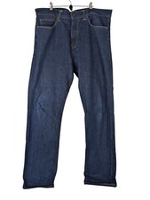 Carhartt WIP Jeans Dark Blue Loose Tapered Leg  Pocket Logo Stone Wash Size 36"