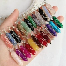 20pcs Healing Natural Crystal Necklace Wire Wrap Hexagonal Stone Quartz Pendant