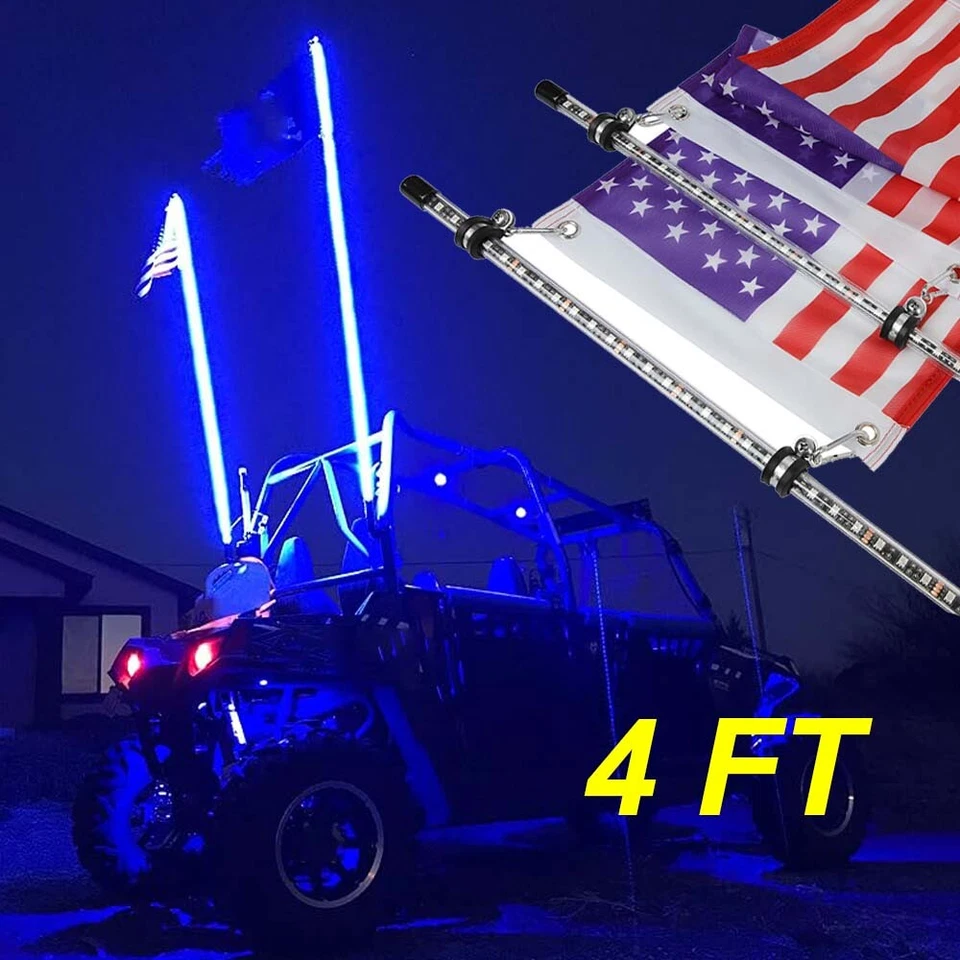 Par de antenas de luces LED espirales RGB de 4 pies para Suzuki King Quad 300/400/450/500 Foto 4 de 4