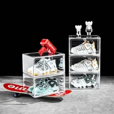 Acrylic Magnetic Shoe Storage Box Drop Side Clear Sneaker Case Stackable