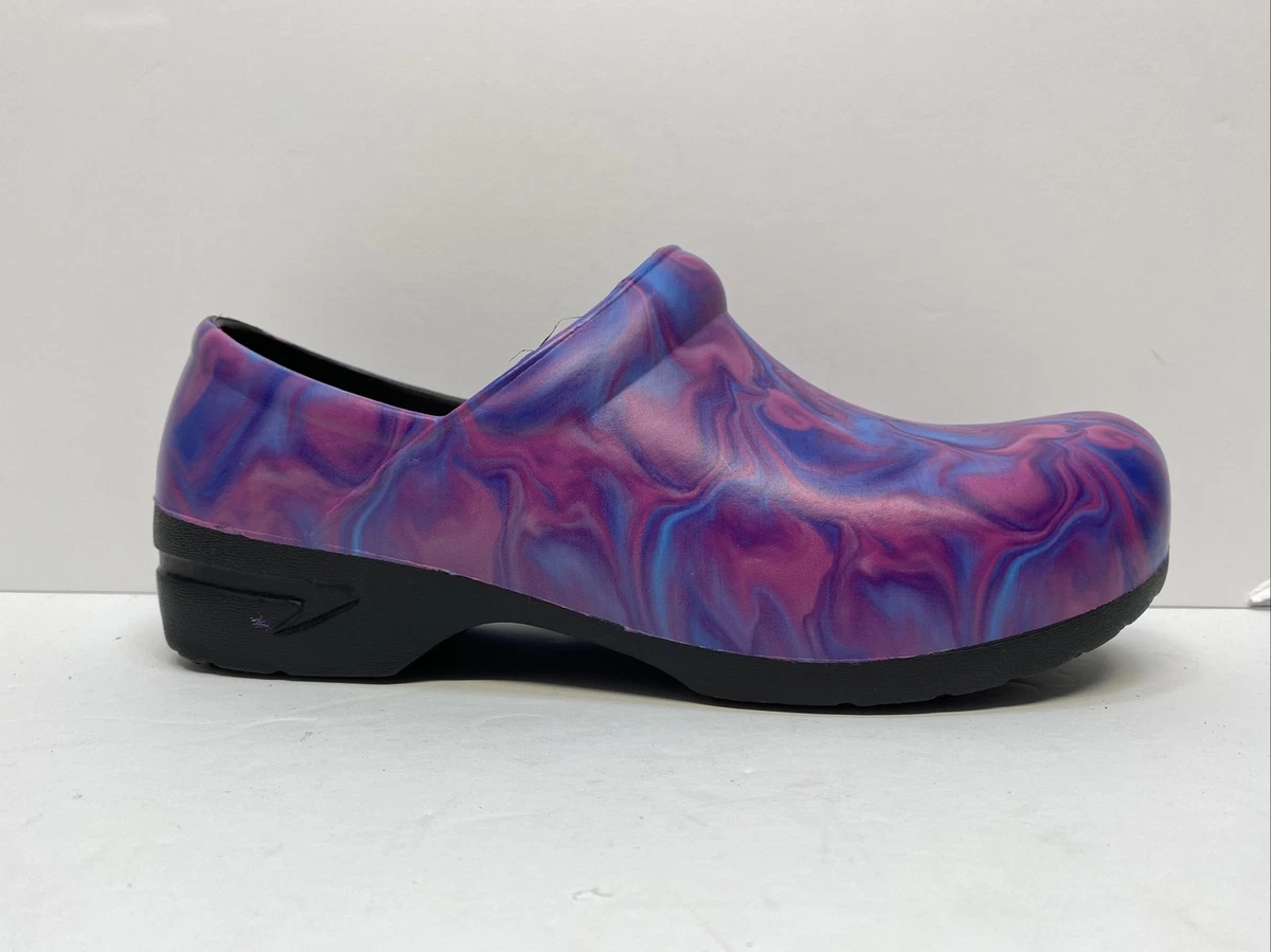 Women s Size 6 Revel Anti Slip Memory Foam Clogs Pink Blue Purple