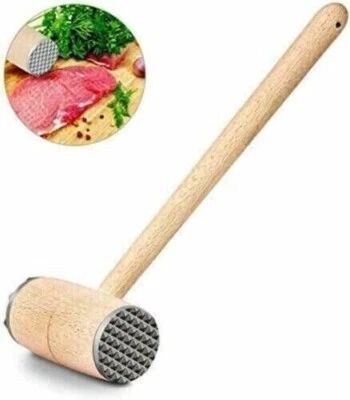Aluminium & Wood Metal Meat Mallet Tenderizer Steak Beef Chicken Hammer Kitchen