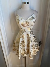 WINDSOR SHORT FIT & FLARE  DRESS-IVORY WITH GOLD FLORALS-STRAP TOP-SIZE 1/2!!