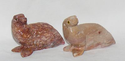 Speckstein Tier: 1 Robbe Seehund 4,5 cm, beige rot, Seal Seelöwe, Nordsee Heuler