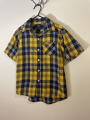 BLUE AND YELLOW plaid short sleeve button down shirt XS 4/5 | eBay