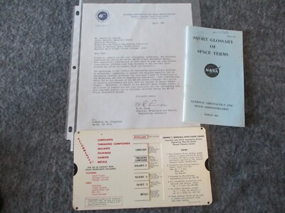 NASA MSFC ROCKET PROPELLANT SLIDE CALCULATOR+SIGNED MEMO+GLOSSARY - ASST DIR M&P