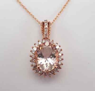3Ct Oval Cut Natural Morganite Halo Charm Pendant 14K Rose Gold Plated 18'' Chain