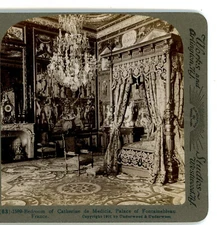 Bedroom Catherine de Medici Fontainebleu Palace France Underwood Stereoview 1900