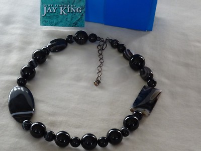 ECHTE JAY KING SCHWARZE ACHAT EDELSTEINE SILBER HALSKETTE * Weitere HEISSE ARTIKEL hier MG 