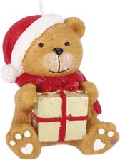Candela Forma di Orso Orsetto con Pacco Regalo Natalizio Decorativa Natale 11 cm