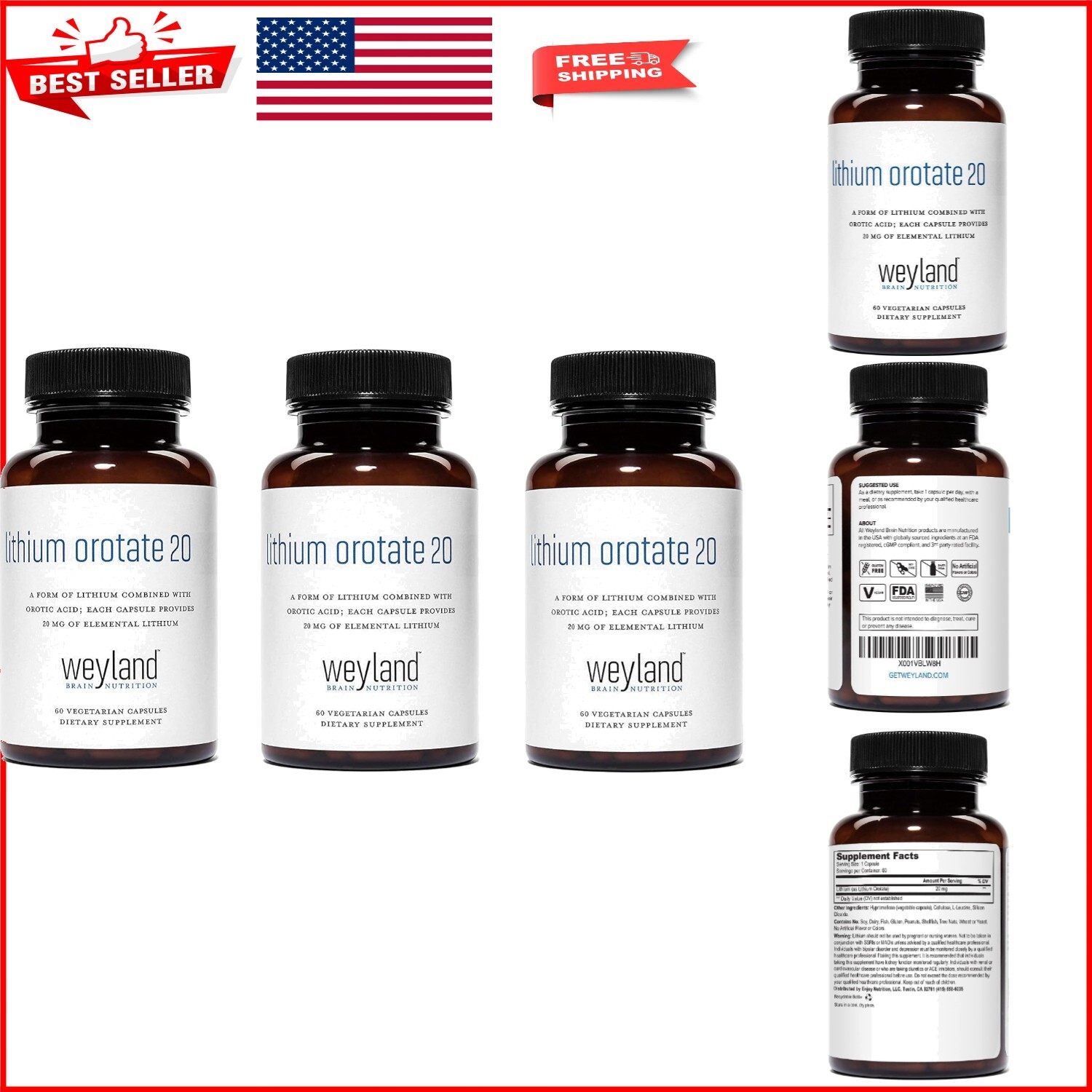 Weyland 20mg Lithium Orotate - 180 Vegetarian Capsules for Optimal Mood Balance