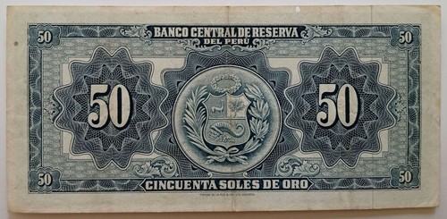 Peru 50 Soles De Oro 1957 - Picture 2 of 2