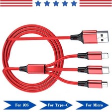 3 in 1 Fast Charging Cable Cell Phone Charger Cord For iPhone/Type C/Micro LOT