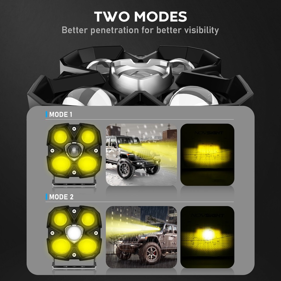 2PCS 4"INCH LED Work Light Bar Spot Cube Pods Amber Fog Lamp - Foto 10