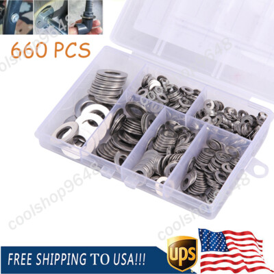 Split Lock and Flat Washer Assortment Set 304 Stainless Steel 660 Piece Silver