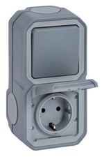 Legrand Schalter Steckdose Kombination Plexo New senkrecht Aufputz grau 069746L