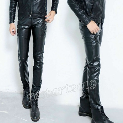 Mens Patent Leather Zipper Pouch Tight Pants Leggings Trousers Clubwear Slim Fit - Picture 3 of 5