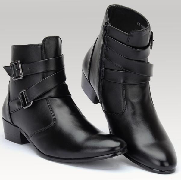 Hombres Hebilla Botines Punk Motocicleta Cremallera Punta Informal Moda Zapatos Nuevos